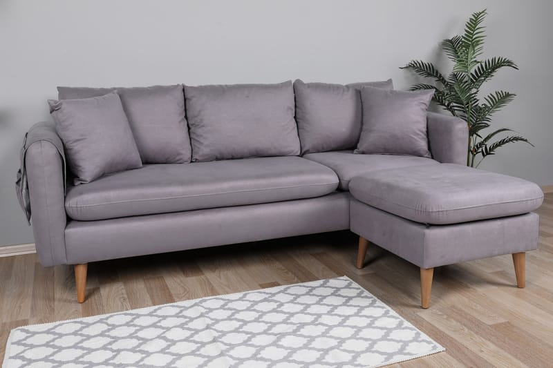 Sofiko Divansofa Høyre - Grå/Natur - Sofa med sjeselong - 4 seters sofa med divan