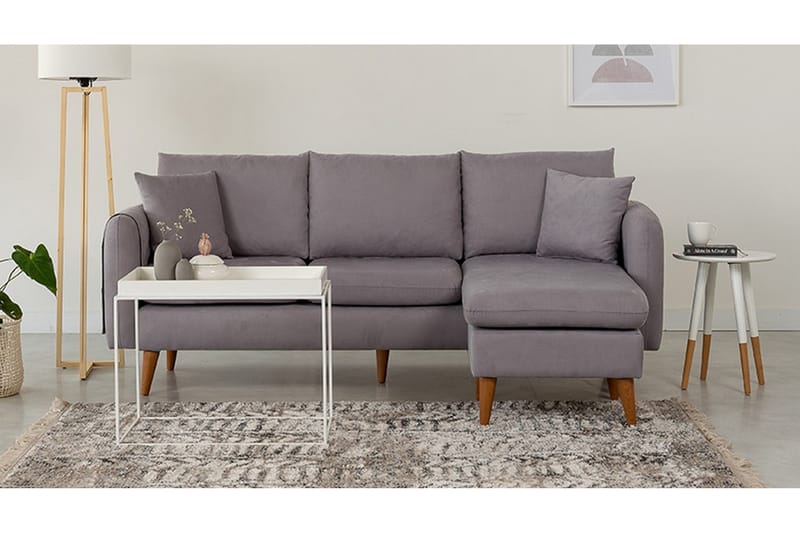 Sofiko Divansofa Høyre - Grå/Natur - Sofa med sjeselong - 4 seters sofa med divan