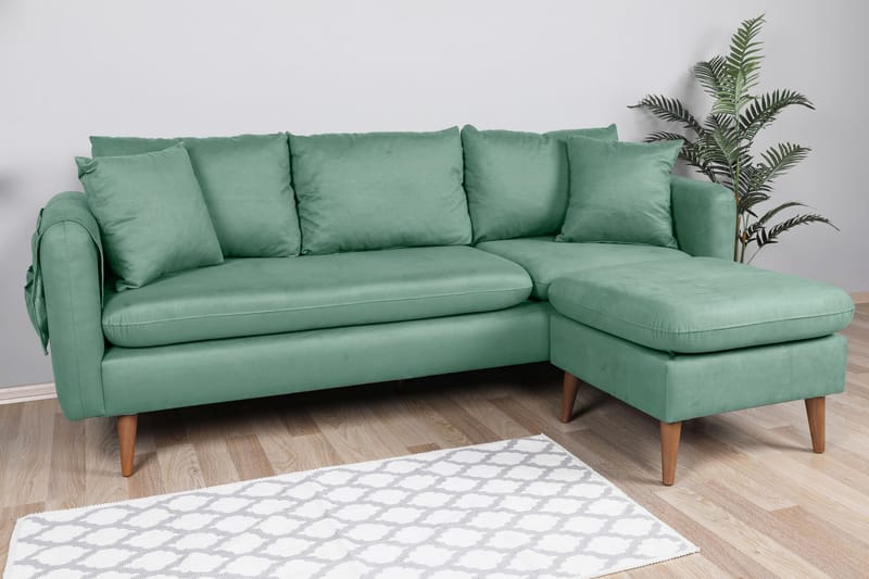 Sofiko Divansofa Høyre - Havsgrønn/Natur - Sofa med sjeselong - 4 seters sofa med divan