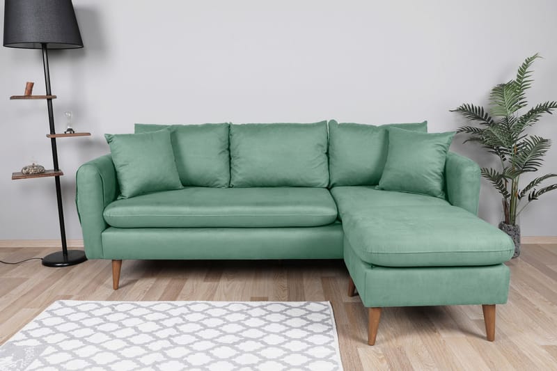 Sofiko Divansofa Høyre - Havsgrønn/Natur - Sofa med sjeselong - 4 seters sofa med divan