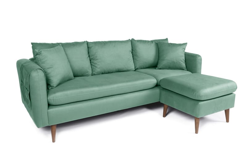 Sofiko Divansofa Høyre - Havsgrønn/Natur - Sofa med sjeselong - 4 seters sofa med divan