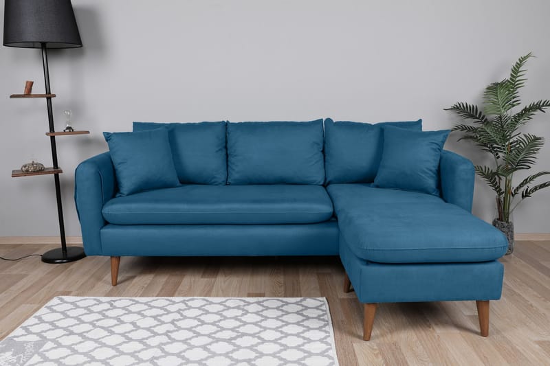 Sofiko Divansofa Høyre - Mørkeblå/Natur - Sofa med sjeselong - 4 seters sofa med divan