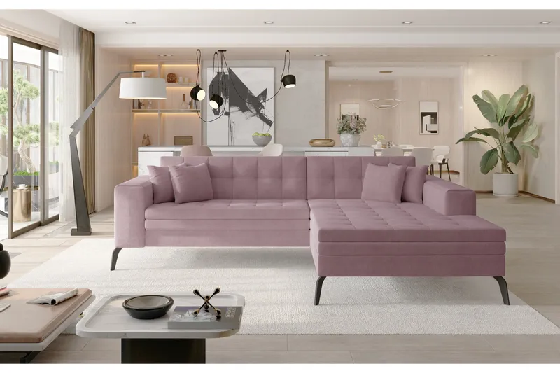 Solangis Divansofa Høyre - Lyserosa - Møbler - Sofaer - Sofa med sjeselong