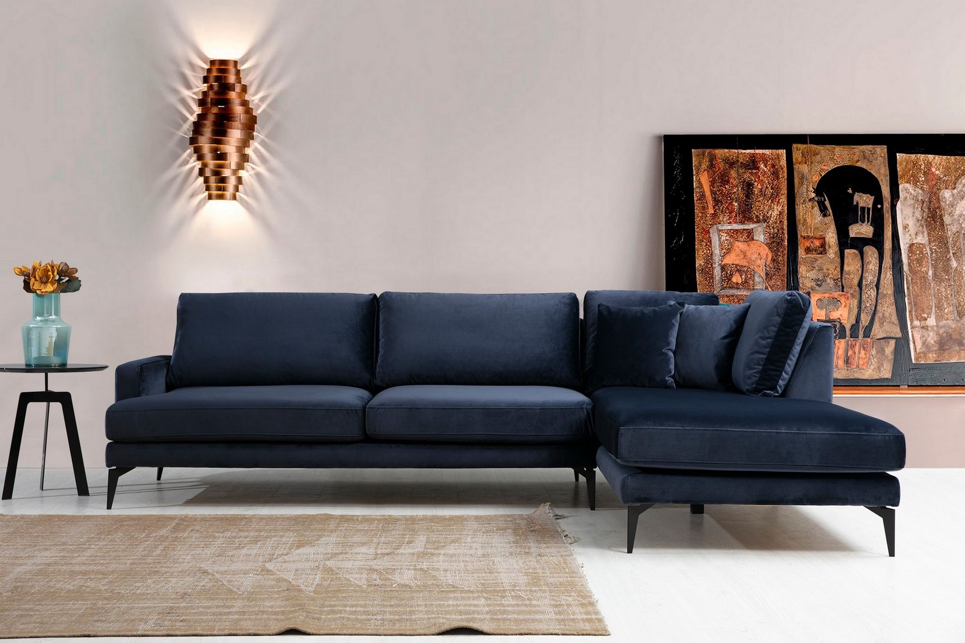 Stacker Hjørnesofa med Divan Høyre - Blå - Møbler - Sofaer - Sofa med sjeselong