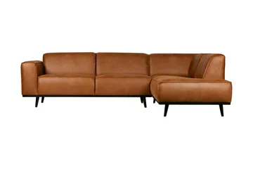 Statement 3-seter Høyre Hjørnesofa med Sjeselong i Kunstlær med Trebein - Cognac - Møbler - Sofaer - Sofa med sjeselong