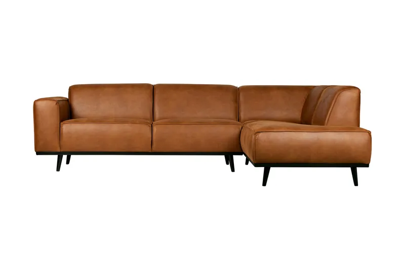 Statement 3-seter Høyre Hjørnesofa med Sjeselong i Kunstlær med Trebein, Cognac