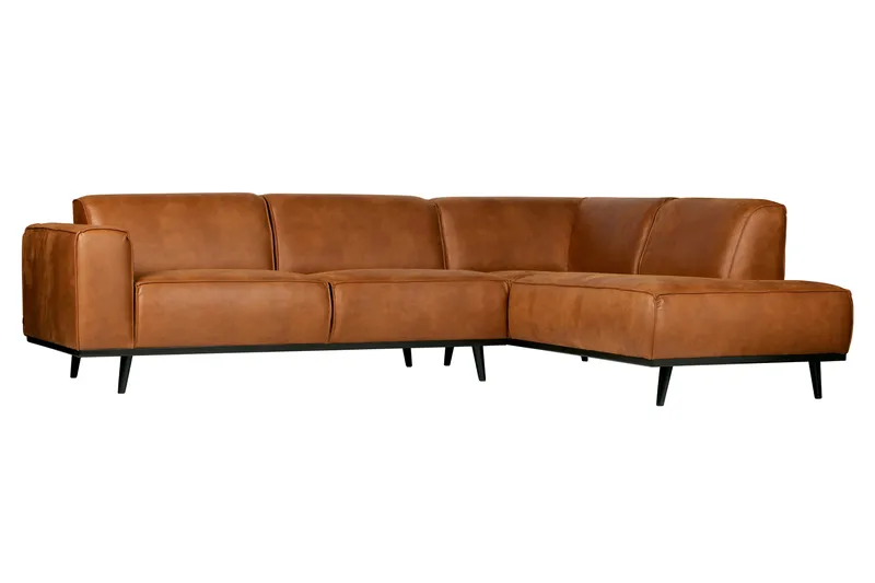 Statement 3-seter Høyre Hjørnesofa med Sjeselong i Kunstlær med Trebein - Cognac - Møbler - Sofaer - Sofa med sjeselong
