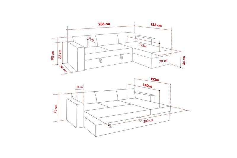 Tareen Sofa med Divan 3-seter - Lysegrå - Møbler - Sofaer - Sofa med sjeselong