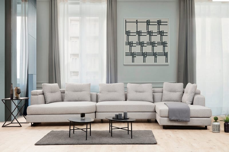 Tekawa Sofa m. Divan 4-seters - Lysegrå - Møbler - Sofaer - Sofa med sjeselong