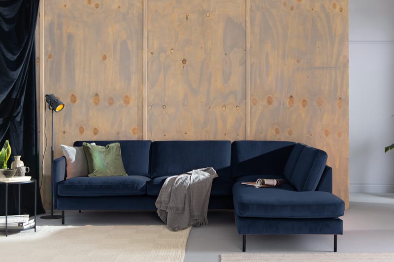 Teodin 2,5-seters Fløyelssofa med Sjeselong Høyre - Blå - Møbler - Sofaer - Sofa med sjeselong