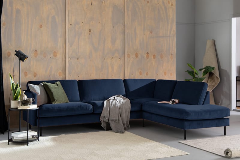 Teodin 2,5-seters Fløyelssofa med Sjeselong Høyre - Blå - Møbler - Sofaer - Sofa med sjeselong