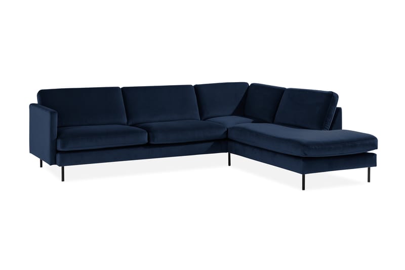 Teodin 2,5-seters Fløyelssofa med Sjeselong Høyre - Blå - Møbler - Sofaer - Sofa med sjeselong