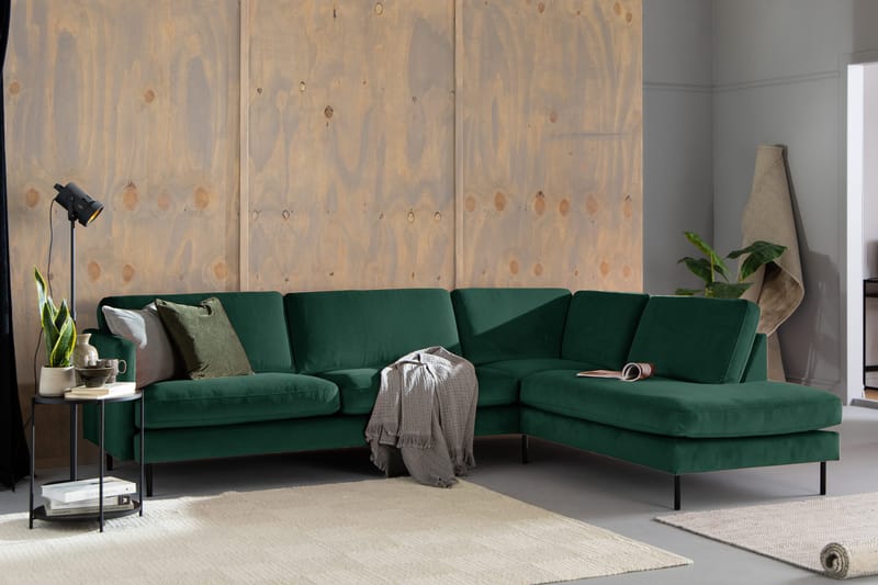 Teodin 2,5-seters Fløyelssofa med Sjeselong Høyre - Grønn - Møbler - Sofaer - Sofa med sjeselong