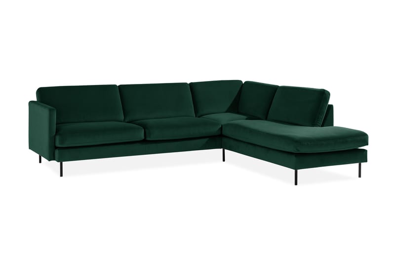Teodin 2,5-seters Fløyelssofa med Sjeselong Høyre - Grønn - Møbler - Sofaer - Sofa med sjeselong
