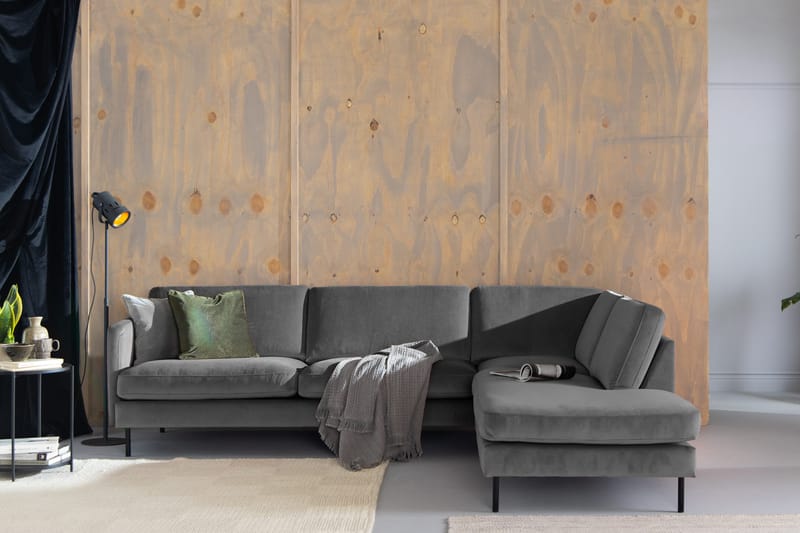 Teodin 2,5-seters Fløyelssofa med Sjeselong Høyre - Lysegrå - Møbler - Sofaer - Sofa med sjeselong