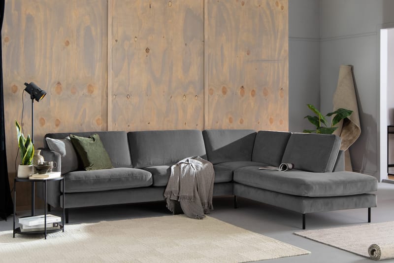 Teodin 2,5-seters Fløyelssofa med Sjeselong Høyre - Lysegrå - Møbler - Sofaer - Sofa med sjeselong