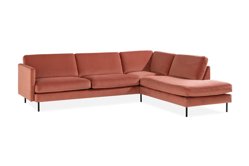 Teodin 2,5-seters Fløyelssofa med Sjeselong Høyre - Rosa - Sofa med sjeselong - Fløyel sofaer - 2 seters sofa med divan