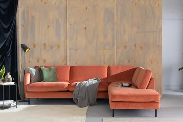 Teodin 2,5-seters Fløyelssofa med Sjeselong Høyre - Rosa - Møbler - Sofaer - Sofa med sjeselong
