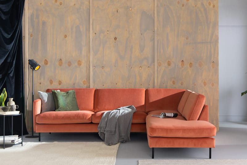 Teodin 2,5-seters Fløyelssofa med Sjeselong Høyre - Rosa - Møbler - Sofaer - Sofa med sjeselong