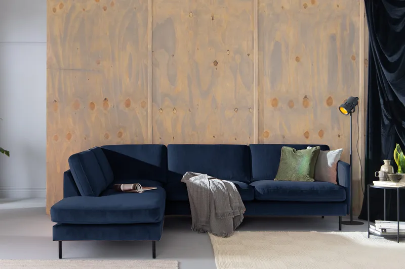 Teodin 2,5-seters Fløyelssofa med Sjeselong Venstre - Blå - Møbler - Sofaer - Sofa med sjeselong