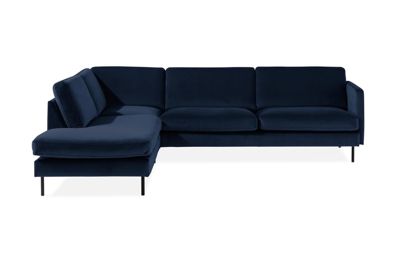 Teodin 2,5-seters Fløyelssofa med Sjeselong Venstre - Blå - 2 seters sofa med divan - Fløyel sofaer - Sofa med sjeselong