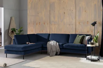 Teodin 2,5-seters Fløyelssofa med Sjeselong Venstre - Blå - Møbler - Sofaer - Sofa med sjeselong