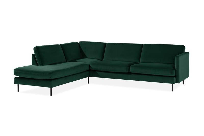 Teodin 2,5-seters Fløyelssofa med Sjeselong Venstre - Grønn - Sofa med sjeselong - Fløyel sofaer - 2 seters sofa med divan