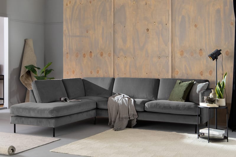 Teodin 2,5-seters Fløyelssofa med Sjeselong Venstre - Lysegrå - Møbler - Sofaer - Sofa med sjeselong