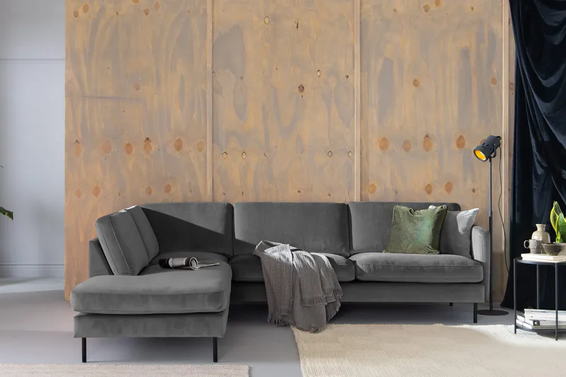 Teodin 2,5-seters Fløyelssofa med Sjeselong Venstre - Lysegrå - Møbler - Sofaer - Sofa med sjeselong