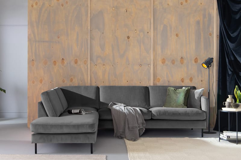 Teodin 2,5-seters Fløyelssofa med Sjeselong Venstre - Lysegrå - Møbler - Sofaer - Sofa med sjeselong