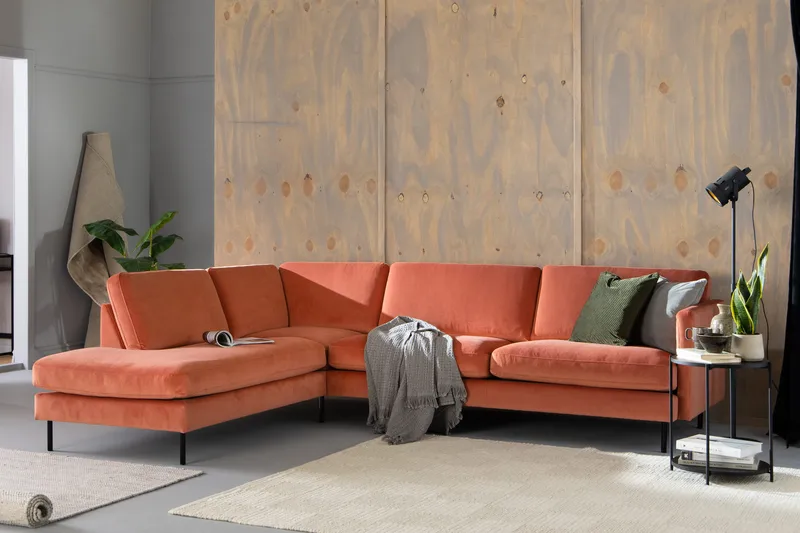 Teodin 2,5-seters Fløyelssofa med Sjeselong Venstre - Rosa - Møbler - Sofaer - Sofa med sjeselong