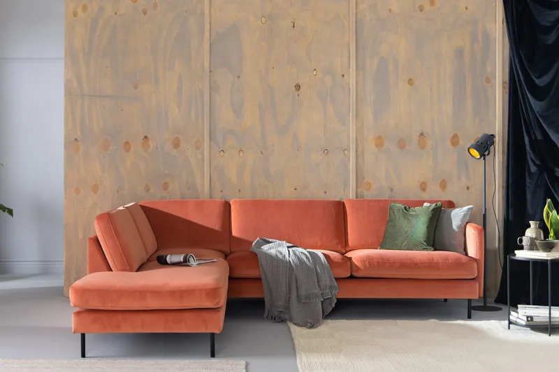 Teodin 2,5-seters Fløyelssofa med Sjeselong Venstre - Rosa - Møbler - Sofaer - Sofa med sjeselong