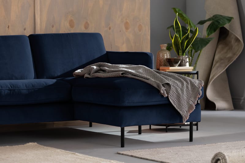 Teodin Fløyelssofa 2-seters med Divan Høyre - Blå - Møbler - Sofaer - Sofa med sjeselong