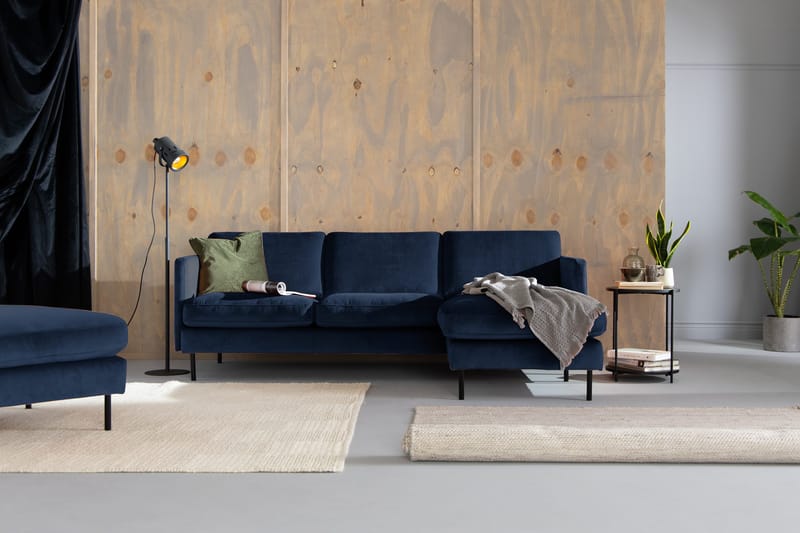 Teodin Fløyelssofa 2-seters med Divan Høyre - Blå - Møbler - Sofaer - Sofa med sjeselong