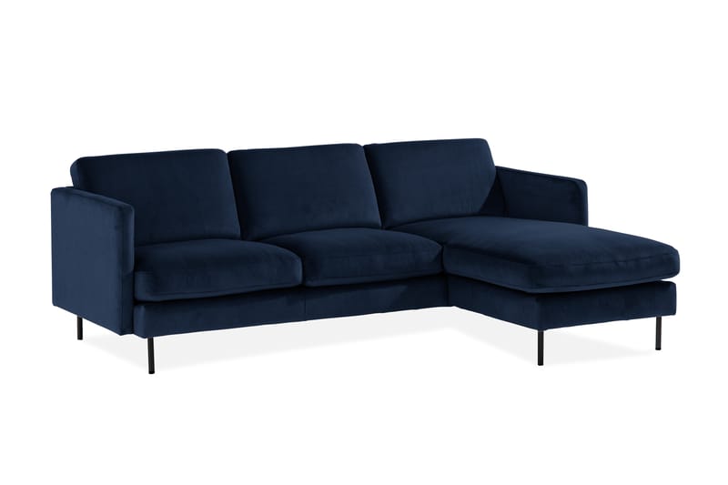 Teodin Fløyelssofa 2-seters med Divan Høyre - Blå - Sofa med sjeselong - Fløyel sofaer - 2 seters sofa med divan