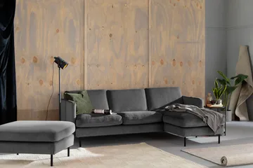 Teodin Fløyelssofa 2-seters med Divan Høyre - Lysegrå - Møbler - Sofaer - Sofa med sjeselong