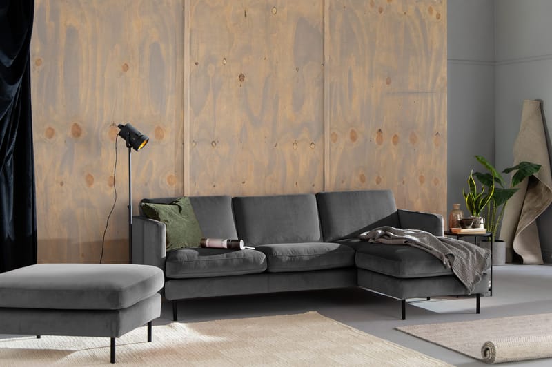 Teodin Fløyelssofa 2-seters med Divan Høyre - Lysegrå - Møbler - Sofaer - Sofa med sjeselong