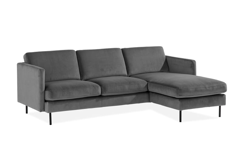 Teodin Fløyelssofa 2-seters med Divan Høyre - Lysegrå - Sofa med sjeselong - Fløyel sofaer - 2 seters sofa med divan