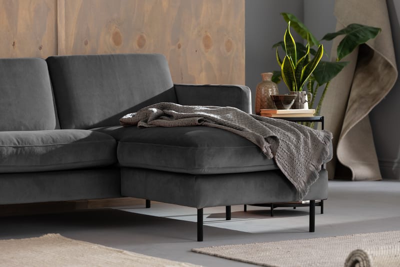 Teodin Fløyelssofa 2-seters med Divan Høyre - Lysegrå - Møbler - Sofaer - Sofa med sjeselong
