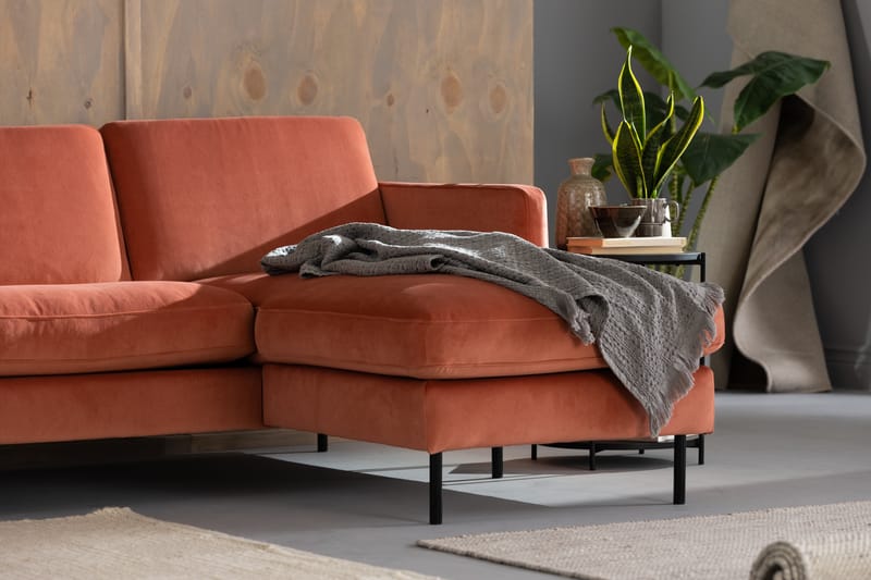 Teodin Fløyelssofa 2-seters med Divan Høyre - Rosa - Sofa med sjeselong - Fløyel sofaer - 2 seters sofa med divan