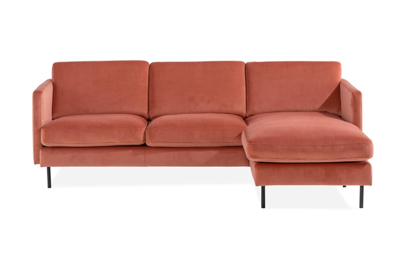 Teodin Fløyelssofa 2-seters med Divan Høyre - Rosa - Sofa med sjeselong - Fløyel sofaer - 2 seters sofa med divan