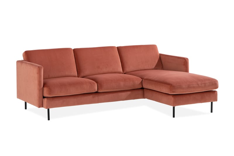 Teodin Fløyelssofa 2-seters med Divan Høyre - Rosa - Sofa med sjeselong - Fløyel sofaer - 2 seters sofa med divan