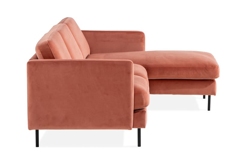 Teodin Fløyelssofa 2-seters med Divan Høyre - Rosa - Sofa med sjeselong - Fløyel sofaer - 2 seters sofa med divan