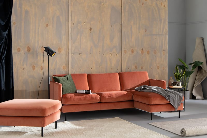 Teodin Fløyelssofa 2-seters med Divan Høyre - Rosa - Møbler - Sofaer - Sofa med sjeselong