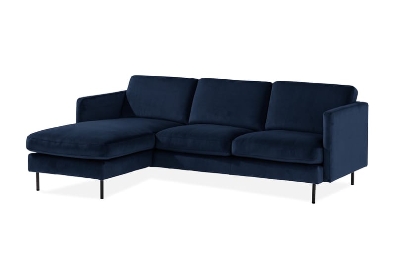 Teodin Fløyelssofa 2-seters med Divan Venstre - Blå - Sofa med sjeselong - Fløyel sofaer - 2 seters sofa med divan