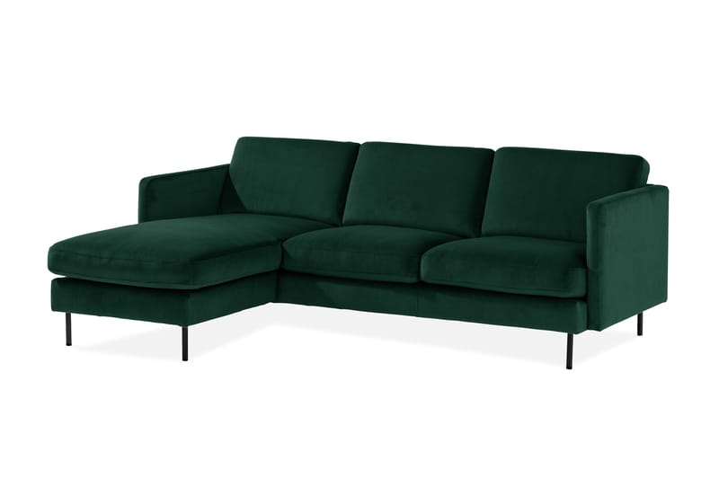 Teodin Fløyelssofa 2-seters med Divan Venstre - Grønn - Sofa med sjeselong - Fløyel sofaer - 2 seters sofa med divan