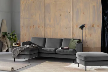 Teodin Fløyelssofa 2-seters med Divan Venstre - Lysegrå - Møbler - Sofaer - Sofa med sjeselong