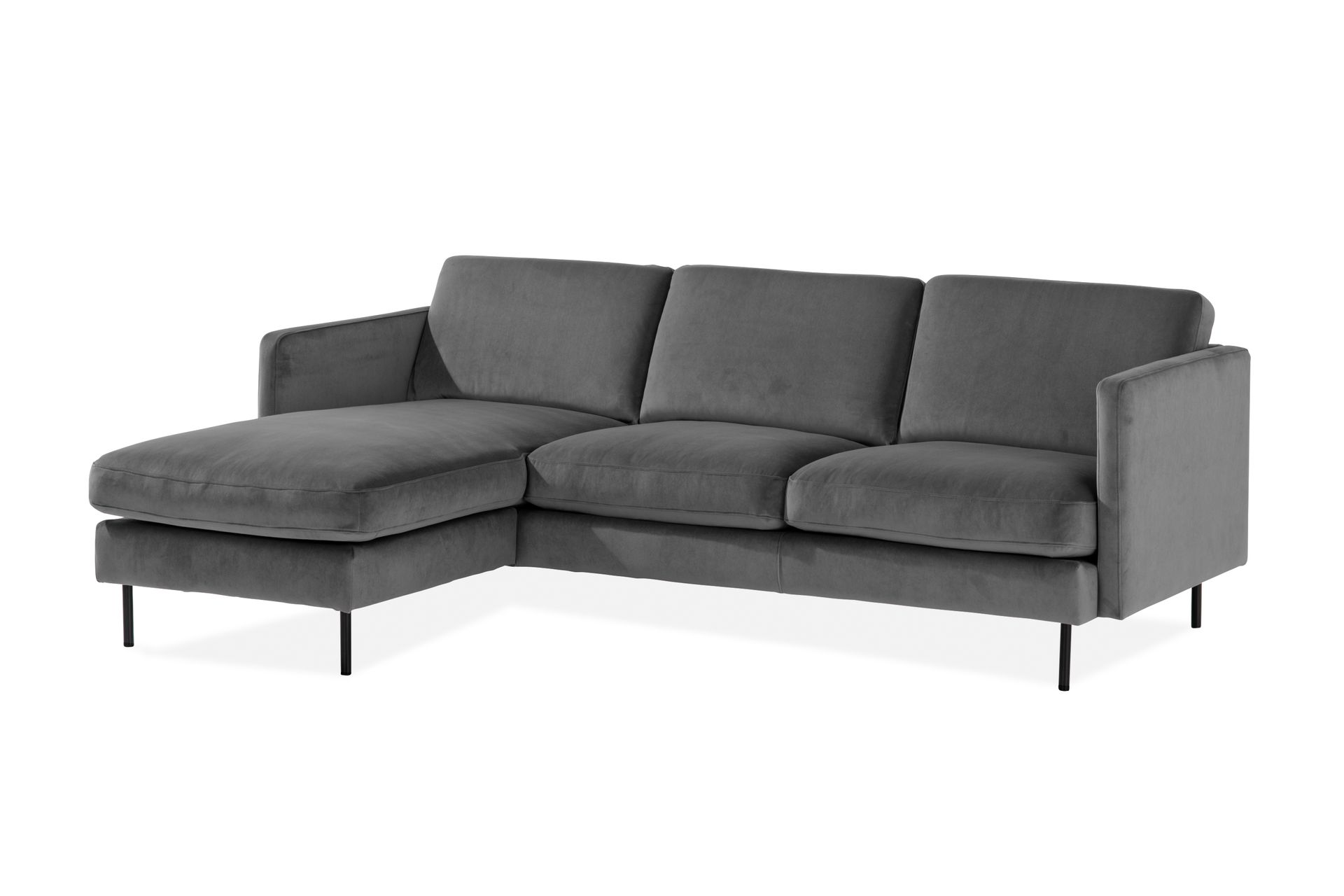 Teodin Fløyelssofa 2-seters med Divan Venstre - Lysegrå - Møbler - Sofaer - Sofa med sjeselong