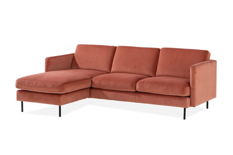 Teodin Fløyelssofa 2-seters med Divan Venstre - Rosa - Sofa med sjeselong - Fløyel sofaer - 2 seters sofa med divan