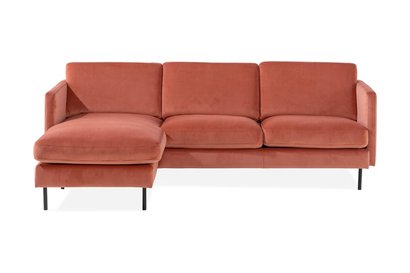 Teodin Fløyelssofa 2-seters med Divan Venstre - Rosa - Sofa med sjeselong - Fløyel sofaer - 2 seters sofa med divan